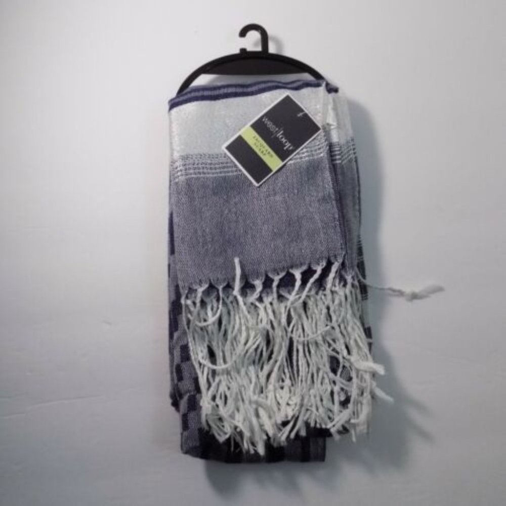 Women's Scarf, West Loop, Lightweight Soutwest Navy Blue Jacquard w/fringe NWT